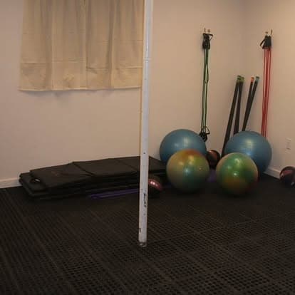 Stretching and mobility room with exercise balls and bands